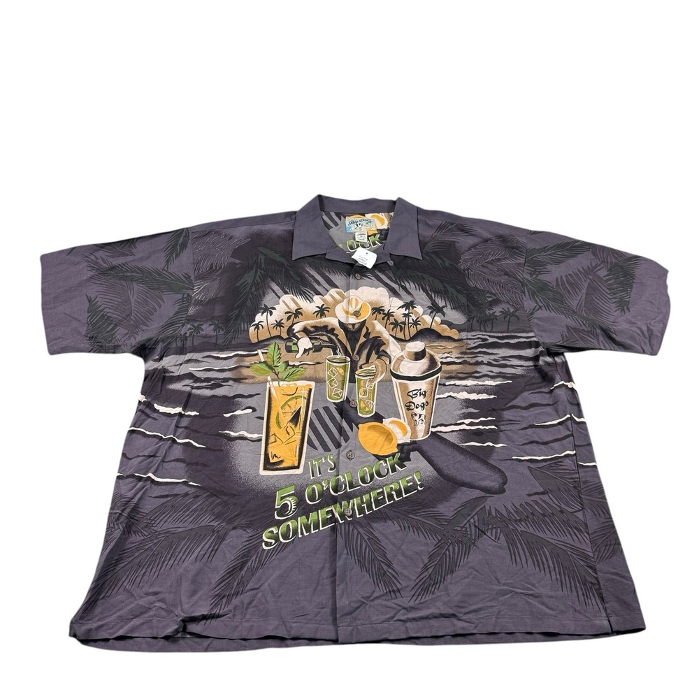Big Dogs Mens Hawaiian Shirt Its 5 OClock Somewhere Rayon Grey 3XL NWT